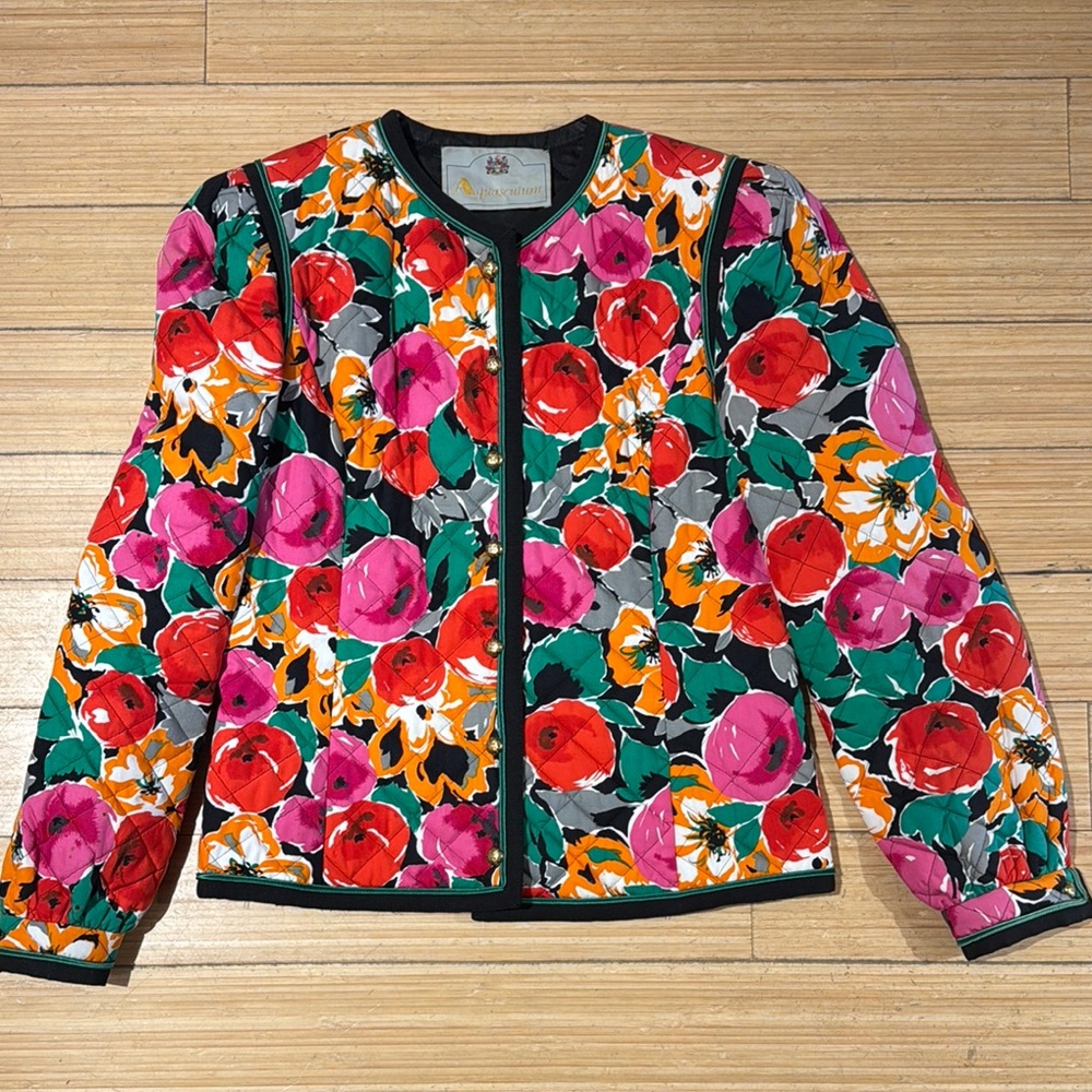 Vintage 80’s Aquascutum Red and Pink Floral Quilted Puffer Blazer